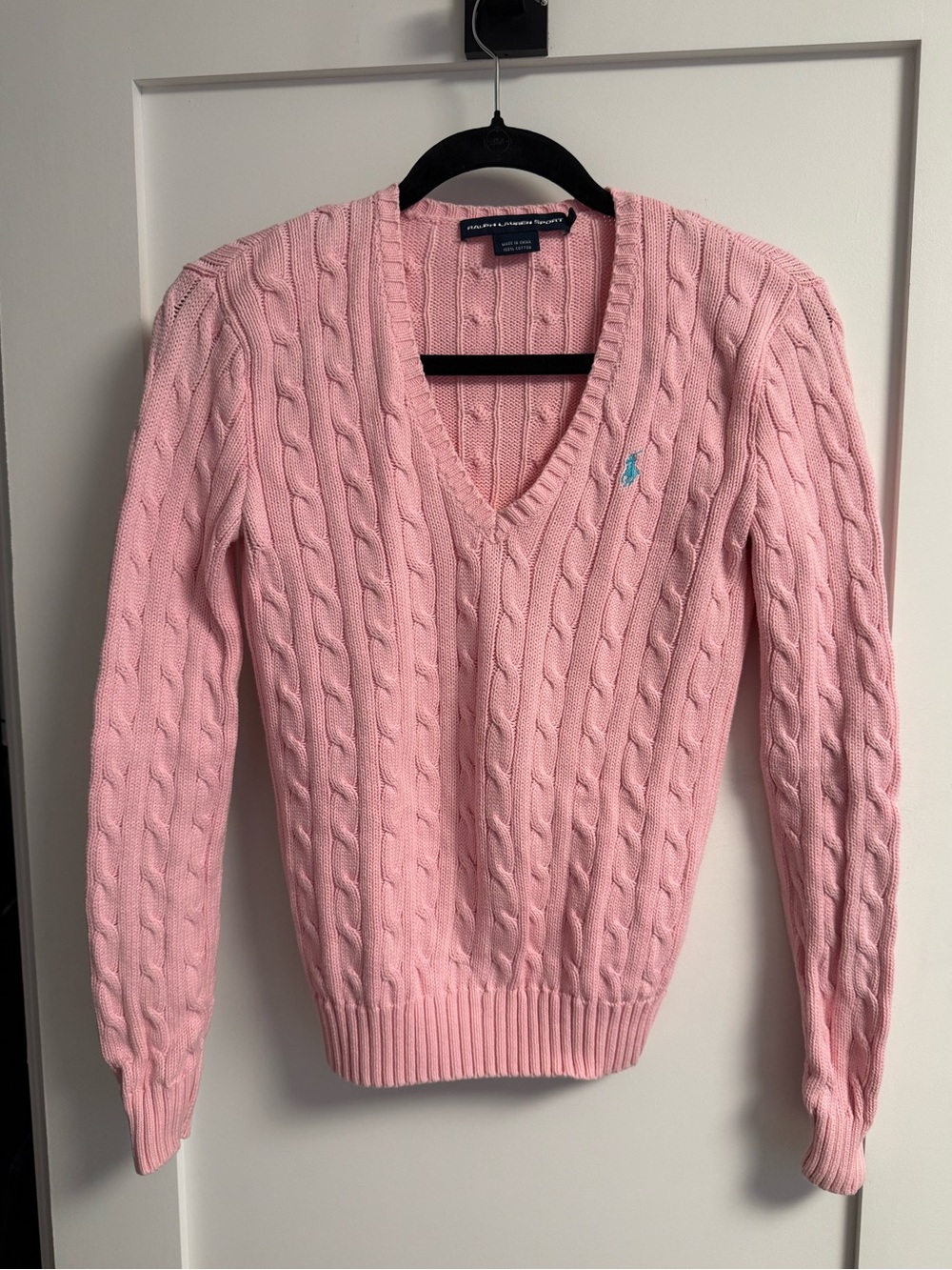 Vintage Ralph Lauren Sport Pink Cable-Knit V-Neck Sweater